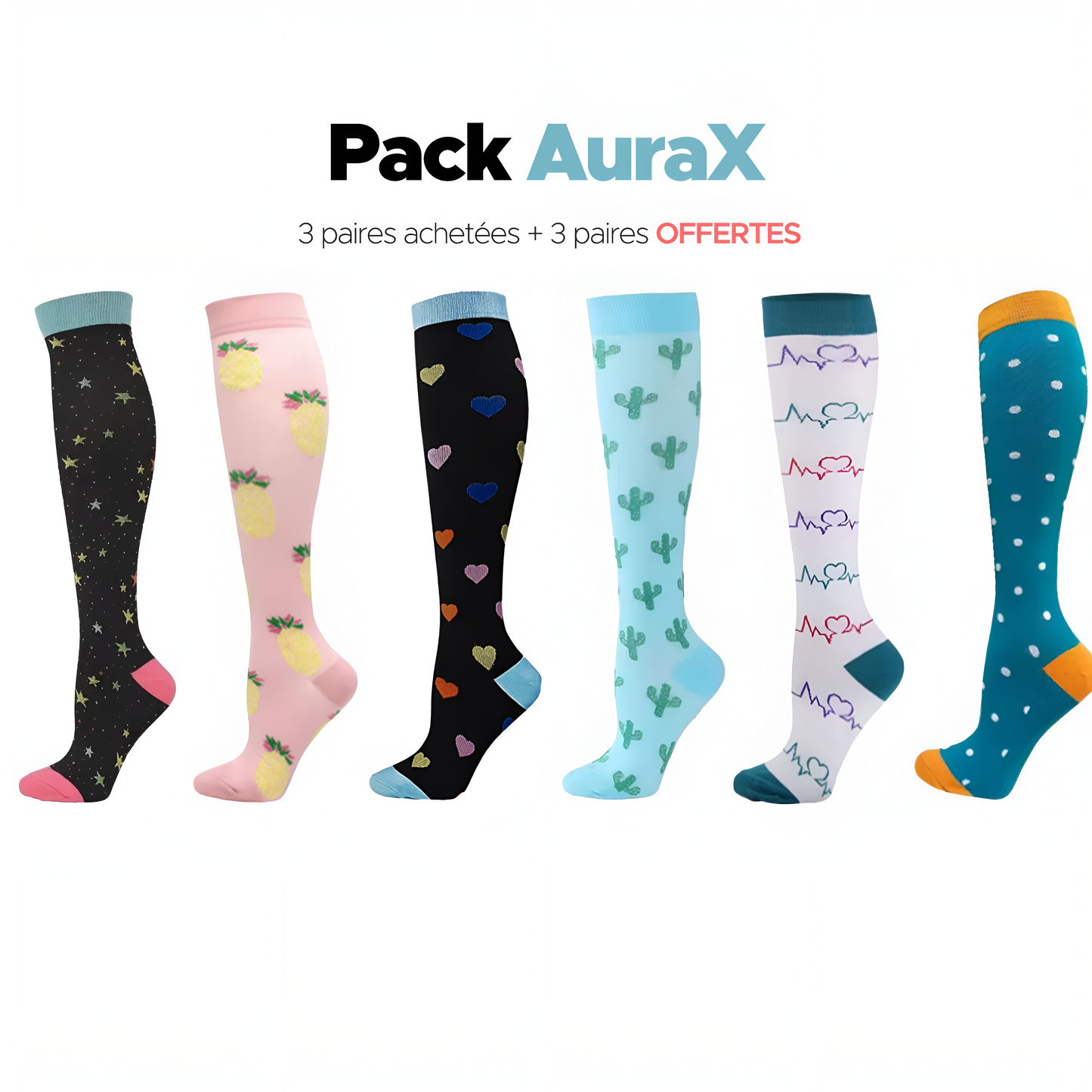 Chaussettes pour femmes 3 paires achetées + 3 paires offertes