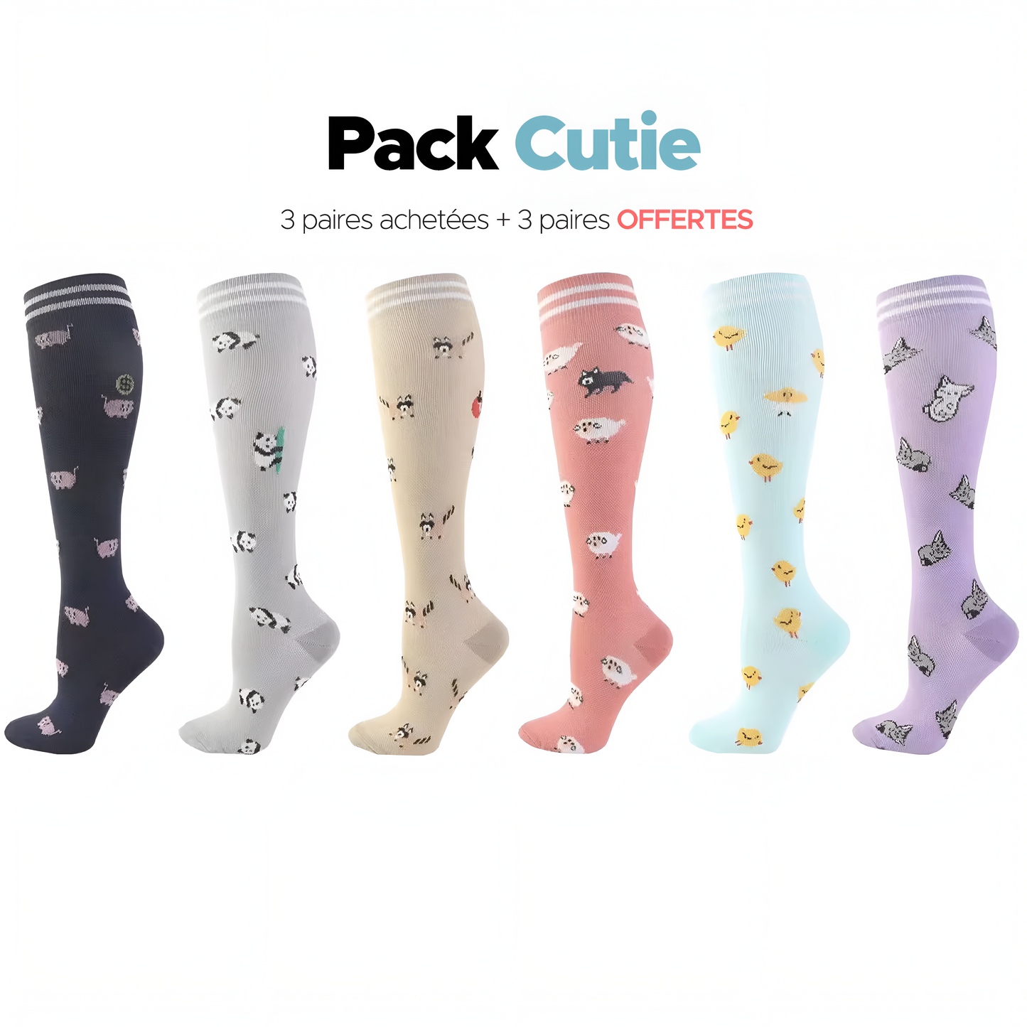 Chaussettes pour femmes 3 paires achetées + 3 paires offertes
